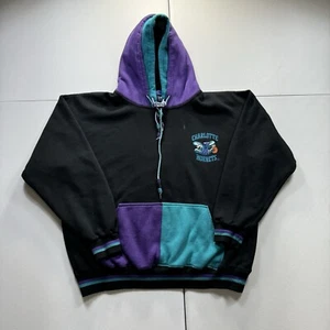 Vintage Starter Charlotte Hornets Hoodie Men’s Large Black Double Faced NBA 90s - Picture 1 of 8
