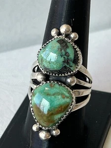 2 piedras Kingman Variscite Plata Esterlina Turquesa Talla 9.5 Navajo Avin Joe R0263 - Imagen 1 de 7