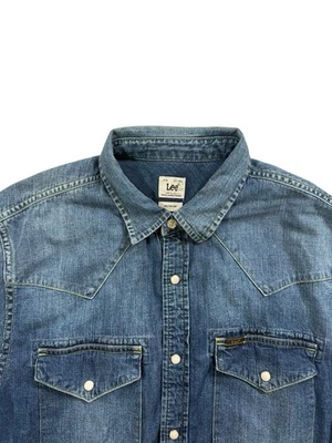 Lee Men’s Blue Denim Pearl Snap Button Western Shirt - Size Large - Image 1 of 4
