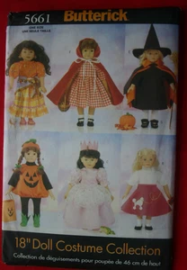 Halloween Costumes for 18-Inch Doll Butterick Sewing Pattern 5661 UNCUT - Picture 1 of 2