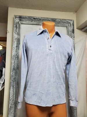 Vtg S Velour Shirt Disco Hipster pullover Powder Blue 60s 70s L/S Mens Skate - Image 1 of 4