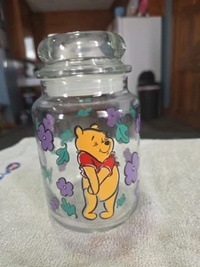 Winnie Puuh Klarglas Bonbonglas mit Deckel Blumen & Blätter 7" hoch - Bild 1 von 5
