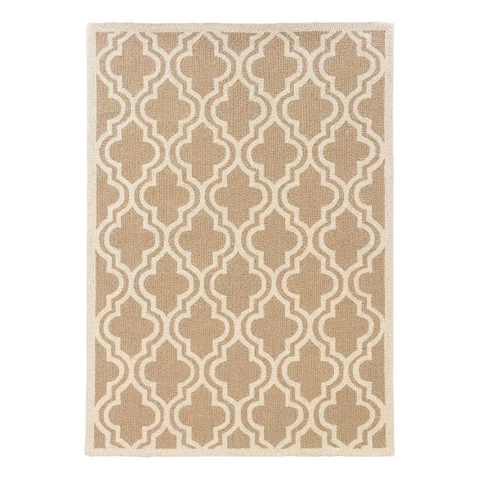 Linon Silhouette Quatrefoil Hand Hooked Wool 1'10"x2'10" Rug in Beige - Image 1 of 4