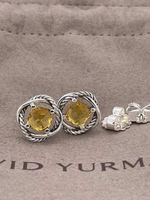Pendientes infinitos facetados citrino amarillo de 7 mm de plata de ley 925 David Yurman Foto 1 de 4