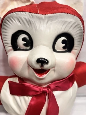 Vtg Rubber Face Bear  Red And White 23” See Pictures For Condition - Image 1 of 4