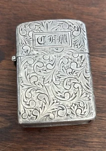 Sterling Silver .950 Flip Top Lighter Hand Engraved Japanese C A M Monogram - Picture 1 of 9