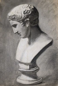 Disegno Carboncino Primi 900 Busto Su Carta Tipo Pergamena - Foto 1 di 4