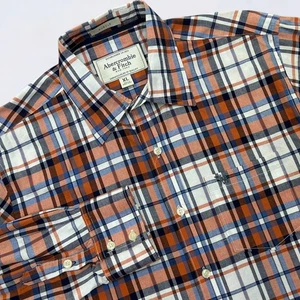 Abercrombie Fitch Shirt Men's XL Orange Plaid Button Down Long Sleeve Preppy - Picture 1 of 12