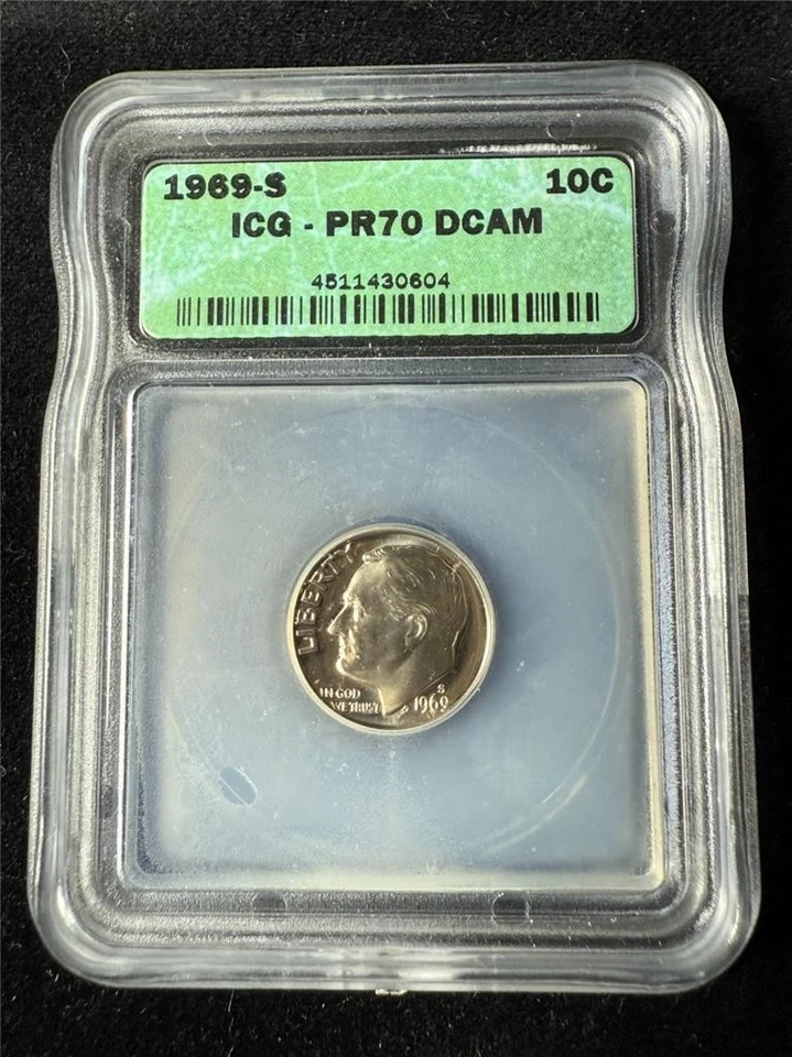 1969 S 10C Roosevelt Dime PR70 DCAM Ultra Cameo UCAM PF70 ICG PERFECT! SKU 3680 - Image 1 of 2