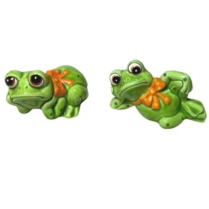 Par de estatuillas de cerámica Lefton con arco naranja decoración de jardín boho caprichoso 1985 - Imagen 1 de 8