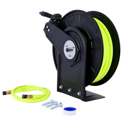 Retractable Air Hose Reel With 3/8" Inch x 50' Ft Steel Hose Reel Auto Rewind - Image 1 of 4