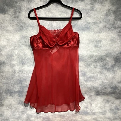 Sujetador Cacique Lane Bryant Bebé Muñeca Camisón Negligee Rojo Gasa Transparente 18/20 Foto 1 de 4
