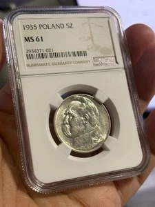 1935 Poland Silver 5 Zlotych Jozef Pilsudski NGC MS61 - Picture 1 of 2