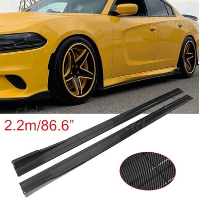 86.6" Carbon Fiber Side Skirts Extension Rocker Panel Splitter For Dodge Charger - Image 1 of 4