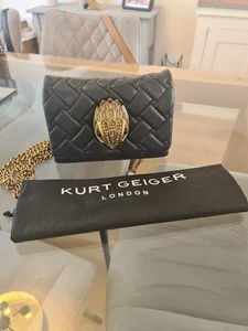 Kurt Geiger Black Leather Shoulder Crossbody Bag Big Eagle Quilted Leather Fab - Picture 1 of 18