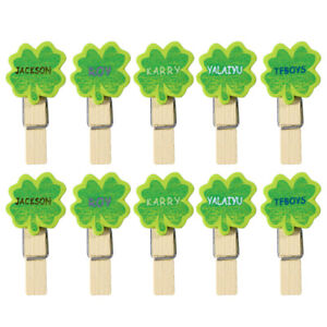  50 Pcs Lovely Four-Leaf Pegs Natural Wooden Clothespins Mini Photo Frame
