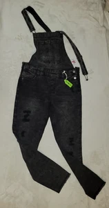 Justice Girls Original NWT 16 Black Wash Denim Overalls Pants - Picture 1 of 3