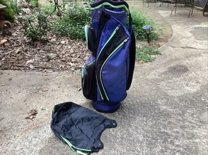 RJ Golf 14 Way Cart Golf Bag Blue And Black With Rain Cover - Picture 1 of 14