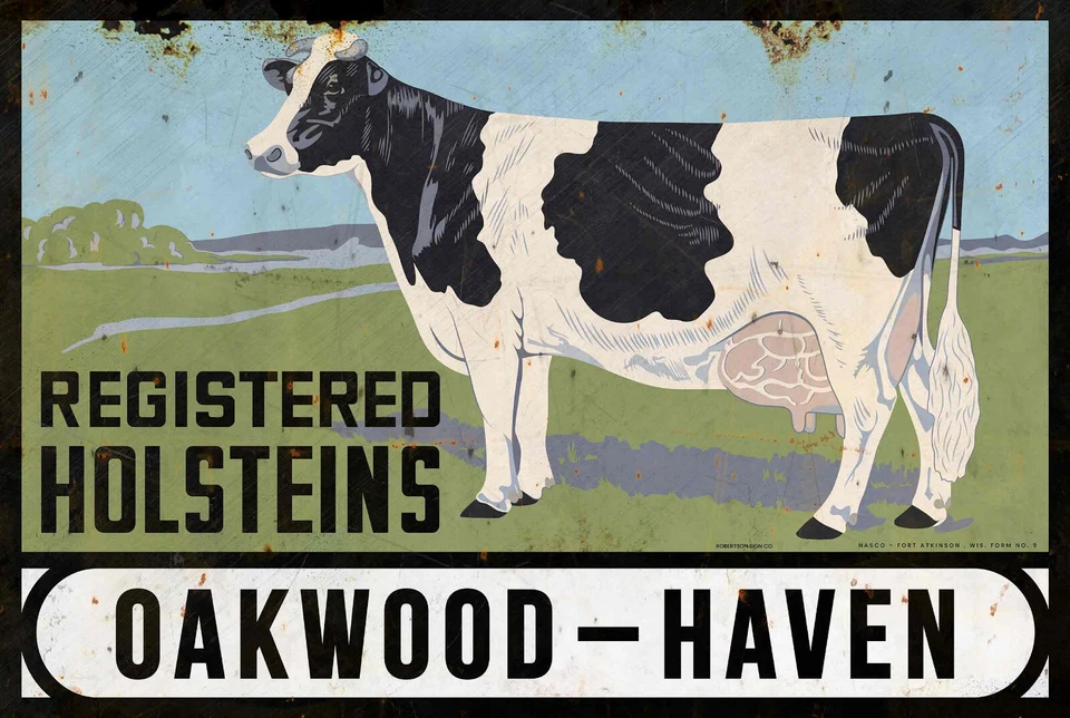 LETRERO ADV HOLSTEIN REGISTRADO OAKWOOD-HAVEN 36" RESISTENTE HECHO EN EE. UU. METAL ENVEJECIDO Foto 1 de 1