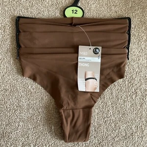 UVP £14 M&S 3ER-PACK Größe 12 kein VPL Tanga Schlüpfer Topas glatt braun - Bild 1 von 5
