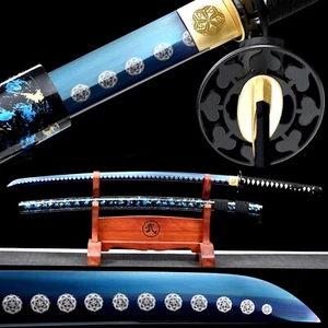 40'' Blue Katana 1095 Steel Battle Ready Sharp Japanese Samurai Functional Sword - Picture 1 of 12