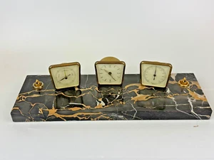 Juego de Escritorio Vintage Ovalado Mármol Negro Reloj Barómetro Termómetro Soporte para Pluma - Imagen 1 de 9