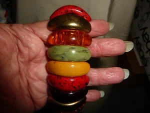 Lrg WRIST STRETCH 1 1/4" W MULTI COLORS AMBER RED GREEN ++ BRACELET #5/22A - Picture 1 of 5