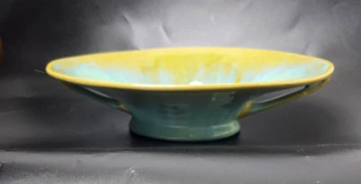 Fulper Antique Arts and Crafts Ceramic Console Bowl Green Yellow Glaze - Image 1 of 4