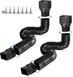 2 Pack Flexible Gutter Downspout Extensions - Extendable Drain Pipes 21" to 60" - Picture 1 of 8