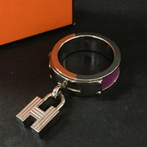 HERMES Kelly Cadena Silver Tone Scarf Ring Purple/0AE0053 - Picture 1 of 8