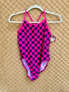 Op Size XL (14-16) Girl’s Pink Polka Dot One Piece Racerback Swimsuit UPF50+ Sp - Picture 1 of 2
