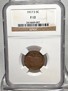1917 S Buffalo Nickel 5C Five Cent Graded By NGC F12 - Picture 1 of 6