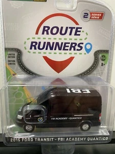 1/64 GREENLIGHT ROUTE RUNNERS 2015 FORD TRANSIT FBI ACADEMY QUANTICO - Picture 1 of 2