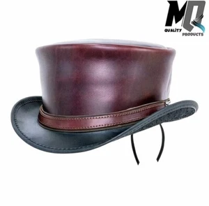 El Dorado Leather Top Hat Gothic Top Hat Maroon Steampunk Deadman Biker top hat - Picture 1 of 6