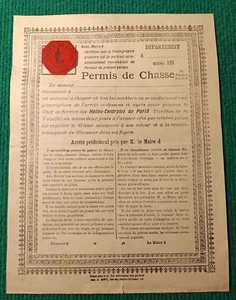 VIEUX DOCUMENT - PERMIS DE CHASSE HUMORISTIQUE - PAVILLON VOLAILLE - 1890 - Imagen 1 de 2
