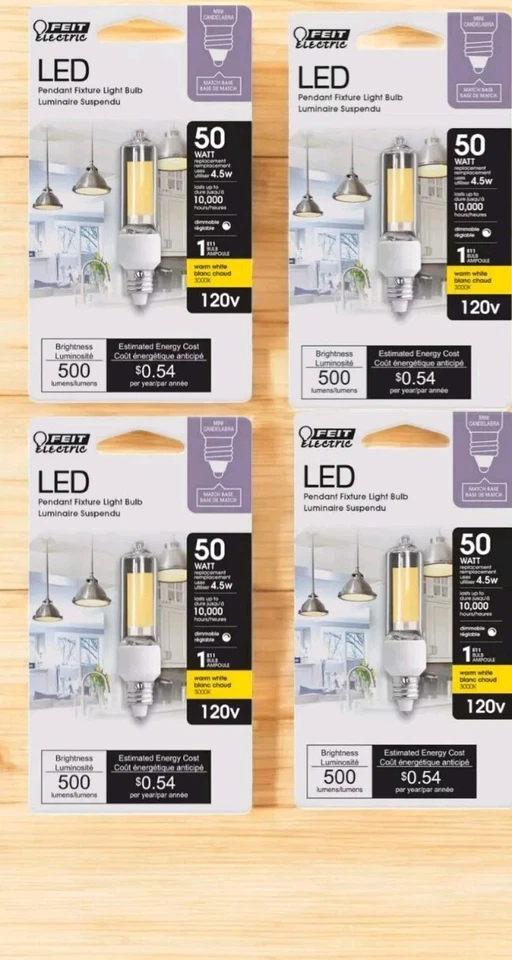 4 Pack Feit Electric Clear Warm White Mini Candelabra E11  LED Bulb 4.5W  - Image 1 of 1