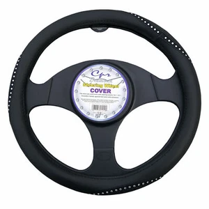 Black Bling Crystal Rhinestone Car Steering Wheel Cover Universal 14.5"-15.5" - Picture 1 of 2