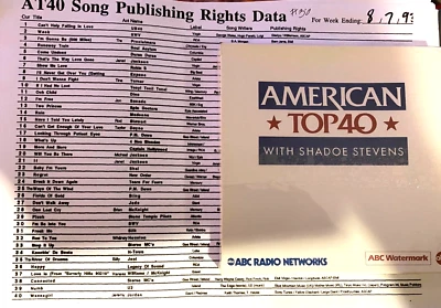 8/8/93 AMERICAN TOP 40 w/SHADOE STEVENS & ALL RARE PRODUCTION PAPERWORK, MINT - Image 1 of 4