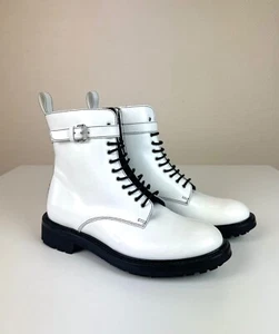 BELSTAFF Women's Finley Patent Leather White Biker Boots Moto Lace Up EU36 - Picture 1 of 21