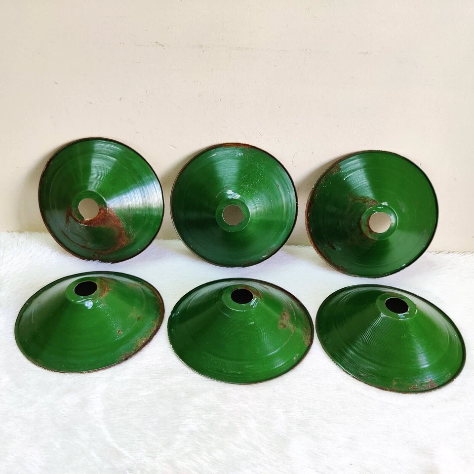 1950 Vintage Iron Green Paint Electric Lamp Shade Lighting Collectible 6 Pcs E14 - Image 1 of 4