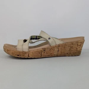 Sandalias Crocs A Leigh de cuña con tiras para mujer talla 10 beige cuero corcho punta abierta - Imagen 1 de 20