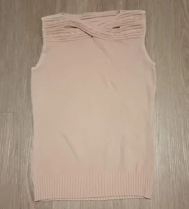 Vintage 70er Zopfmuster lachs pfirsich rosa gekreuzter Schlüssellochausschnitt Tank Pullover Oberteil XS - Bild 1 von 8