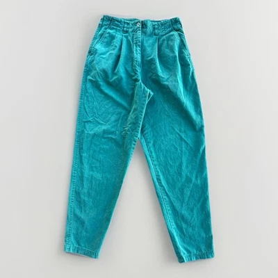Vintage 80s The Limited Scene Teal Pleated Tapered Pants High Waist Cotton - Image 1 of 4