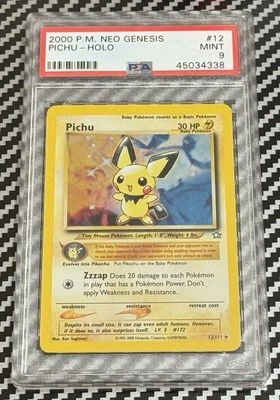2000 Pokemon Neo Genesis # 12 Pichu Holo PSA 9 Card MINT! Trusted Seller! Rare! - Image 1 of 2