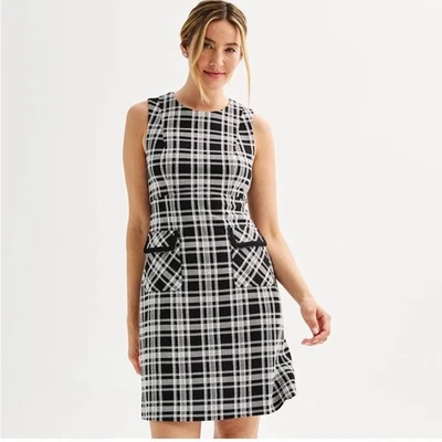 Nuevo con etiquetas Vestido Andrew Marc Sin Mangas a Cuadros Cuello Redondo Bolsillo Frontal Talla 10 Foto 1 de 4