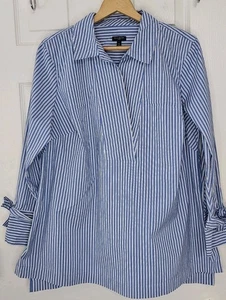 Camicia blusa donna Talbots blu righe bianche manica lunga pull over taglia 1X - Foto 1 di 10