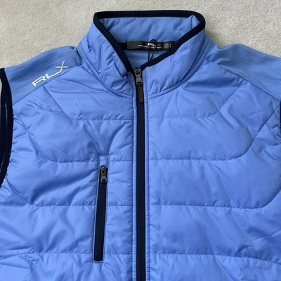 Chaleco de golf RLX Ralph Lauren para hombre grande mezcla de lana panel elástico cremallera completa azul Foto 1 de 4