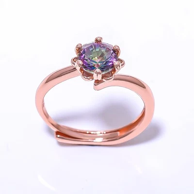 Mystic Topaz Silver Plated Jewelry Rose Gold Plated Ring s.Adjst RC7378-9 - Image 1 of 4