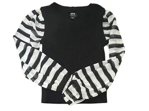 Maeve Pullover Damen XS schwarz weiß gestreift Puffärmel Zopfmuster Anthropologie - Bild 1 von 8