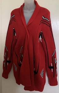 Cárdigan Gianni Bini Rojo/Negro Estampado Frente Abierto Talla L - Imagen 1 de 4